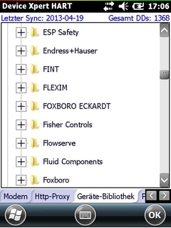 Field Xpert SFX370: Gerätebibliothek-Ansicht
