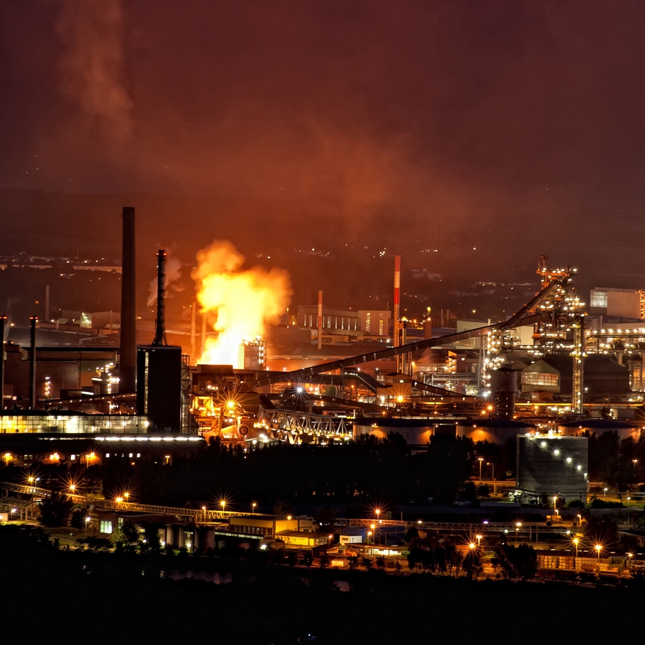 Steel plant at night