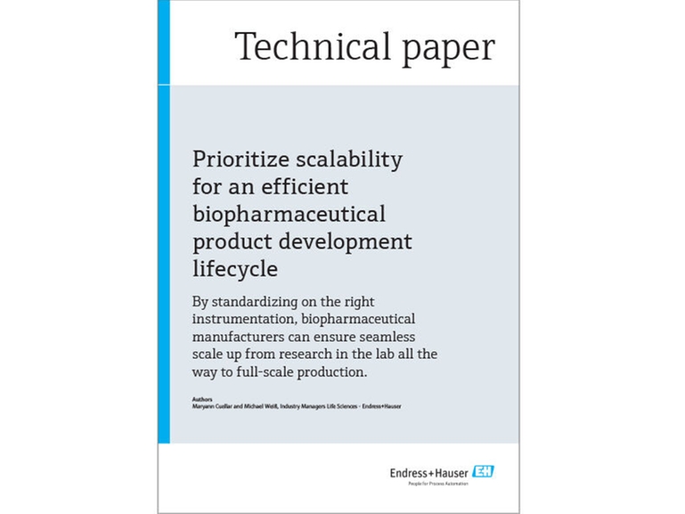 Technical paper, inline analysis, scalability, Raman, Memosens, digital sensors, thumbnail Thumbnail image of the scalability technical paper for the Life Science industry.
